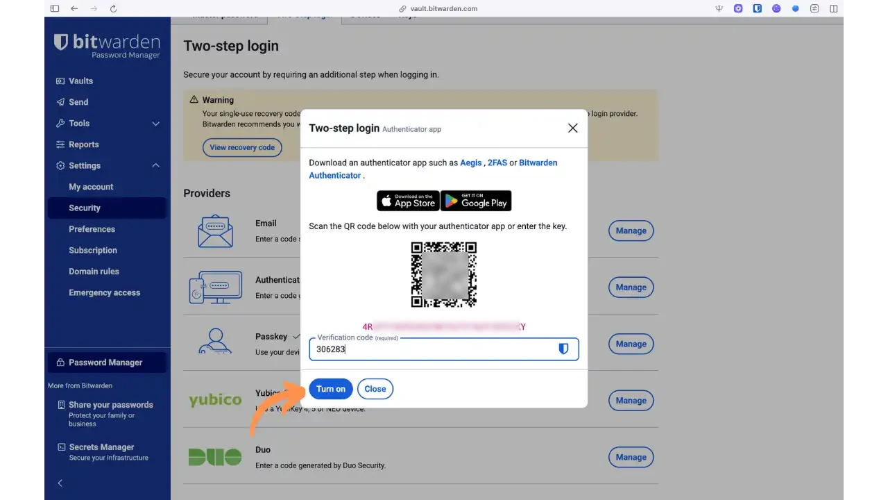 Configuration 2FA avec QR code