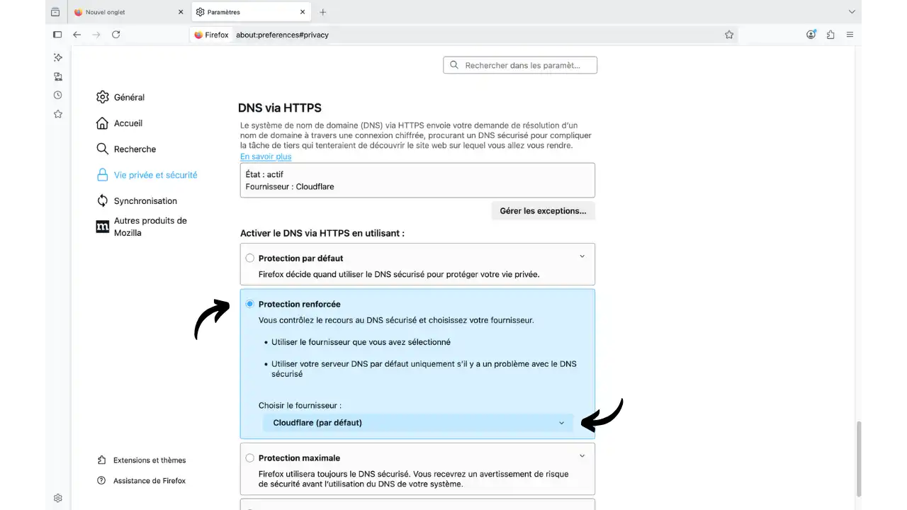 Sélection fournisseur DNS Cloudflare