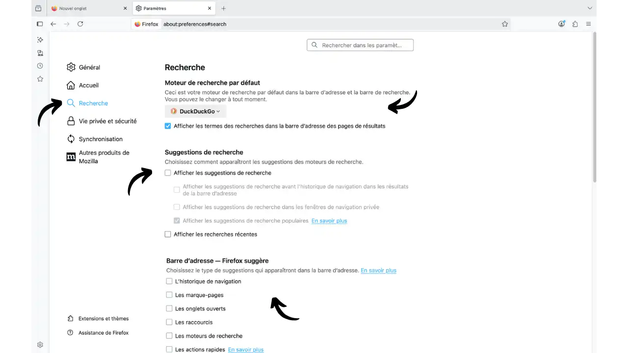 Configuration moteur de recherche DuckDuckGo