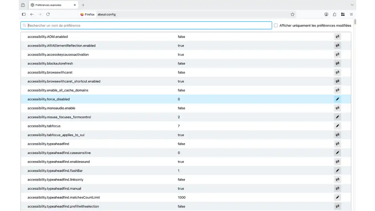 Préférences about:config