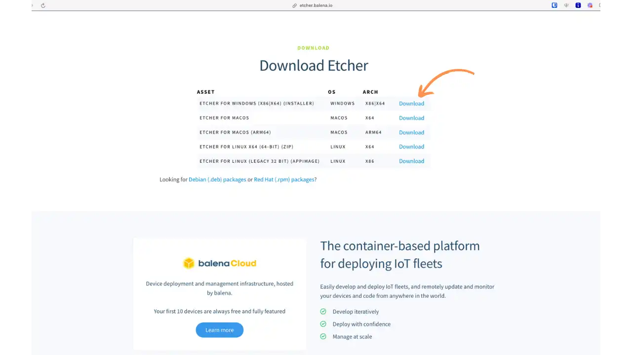 Installation de Balena Etcher