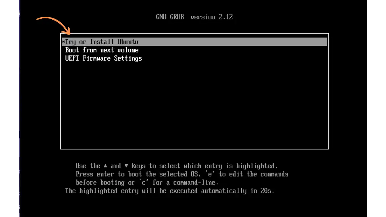 Écran de démarrage Ubuntu