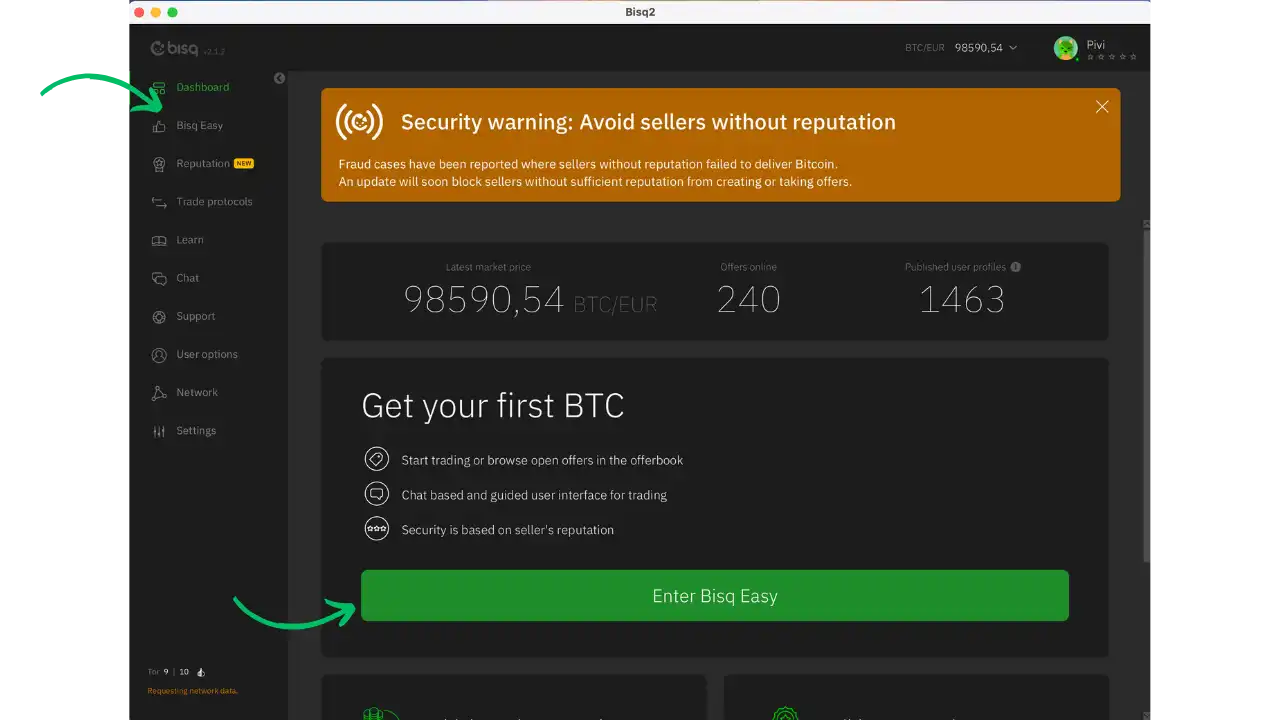 Page d'accueil de Bisq 2