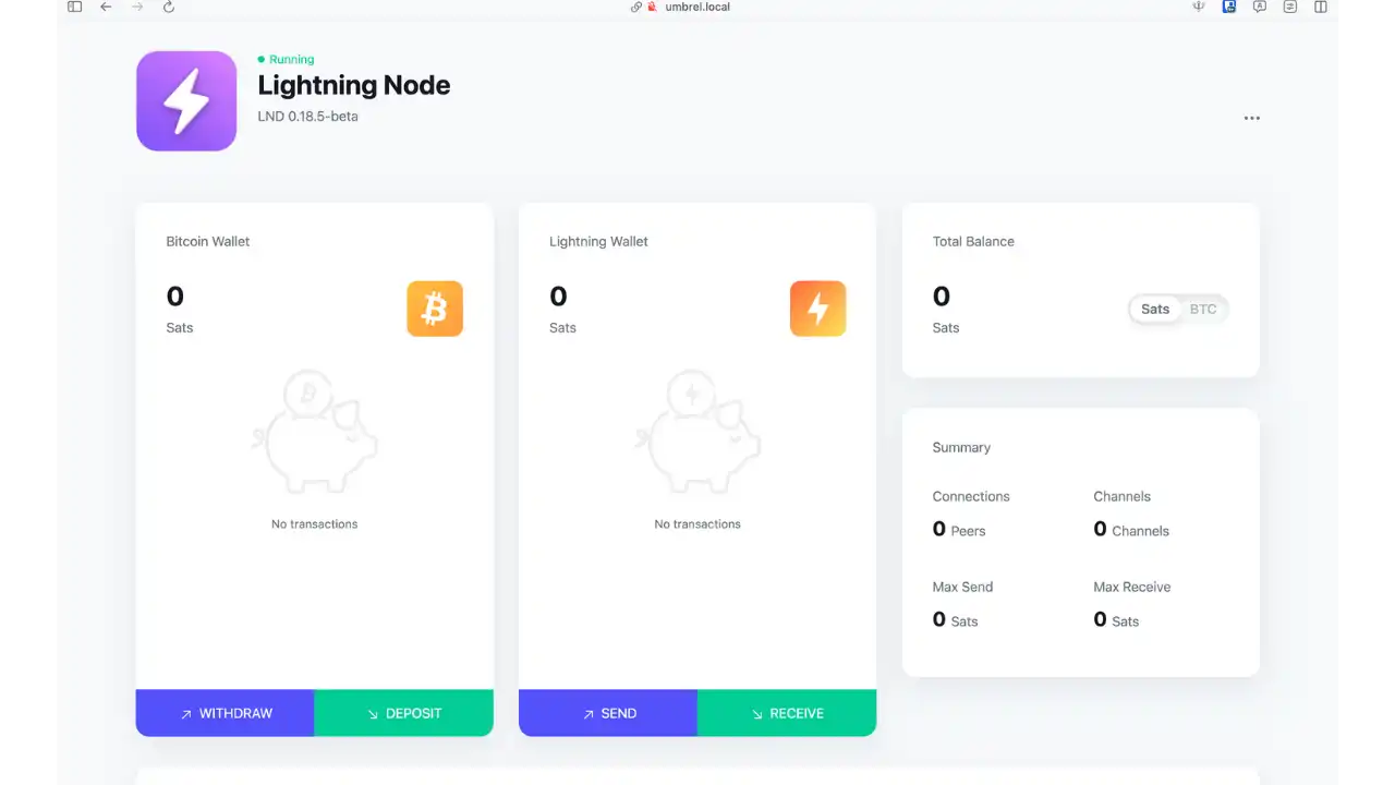 Interface principale de Lightning Node