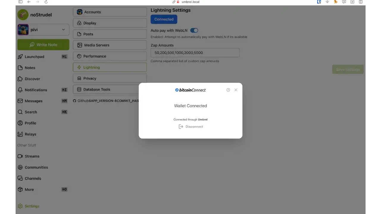 Confirmation de connexion dans noStrudel